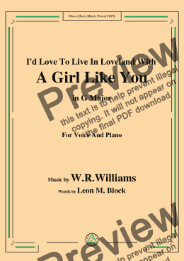 page one of W. R. Williams-I'd Love To Live In Loveland With A Girl Like You,in G Major,for Voice and Piano