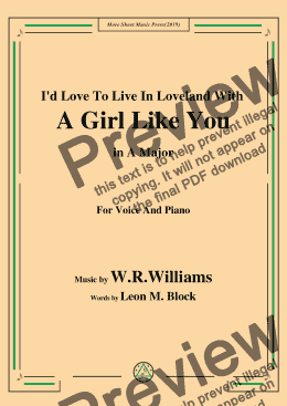 page one of W. R. Williams-I'd Love To Live In Loveland With A Girl Like You,in A Major,for Voice&Pno