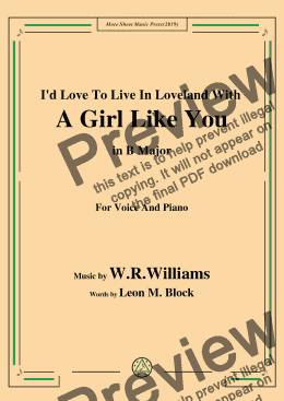page one of W. R. Williams-I'd Love To Live In Loveland With A Girl Like You,in B Major,for Voice&Pno