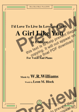 page one of W. R. Williams-I'd Love To Live In Loveland With A Girl Like You,in E Major,for Voice&Pno