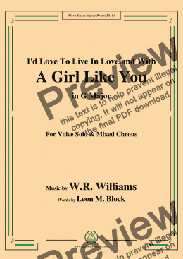 page one of W. R. Williams-I'd Love To Live In Loveland With A Girl Like You,in G Major,for Chrous