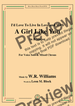 page one of W. R. Williams-I'd Love To Live In Loveland With A Girl Like You,in B Major,for Chrous