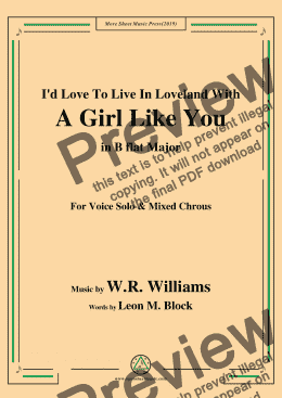 page one of W. R. Williams-I'd Love To Live In Loveland With A Girl Like You,in B flat Major,for Chrous