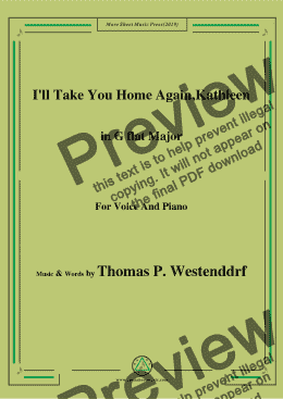 page one of Thomas P. Westenddrf-I'll Take You Home Again,Kathleen,in G flat Major,for Voice&Pno