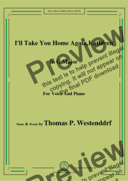page one of Thomas P. Westenddrf-I'll Take You Home Again,Kathleen,in G Major,for Voice&Pno