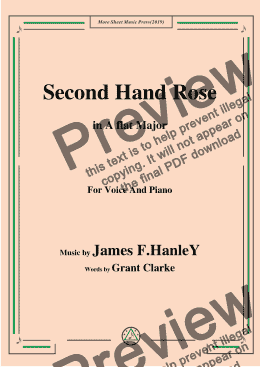 page one of James F. Hanley-Second Hand Rose,in A flat Major,for Voice and Piano