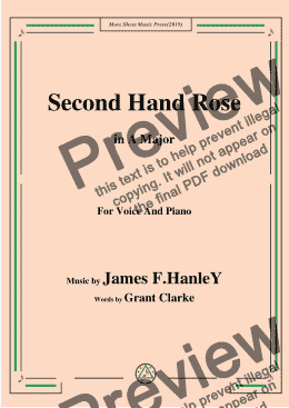 page one of James F. Hanley-Second Hand Rose,in A Major,for Voice and Piano