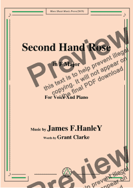 page one of James F. Hanley-Second Hand Rose,in F Major,for Voice and Piano