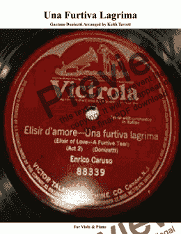 page one of Una Furtiva Lagrima for Viola & Piano