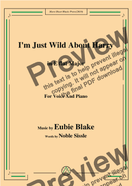 page one of Eubie Blake-I'm Just Wild About Harry,in E flat Major,for Voice and Piano