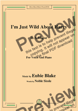 page one of Eubie Blake-I'm Just Wild About Harry,in A Major,for Voice and Piano