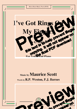 page one of Maurice Scott-I've Got Rings On My Fingers,in G Major,for Voice and Piano