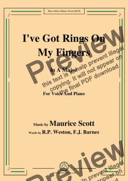 page one of Maurice Scott-I've Got Rings On My Fingers,in A Major,for Voice and Piano