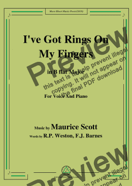page one of Maurice Scott-I've Got Rings On My Fingers,in B flat Major,for Voice and Piano