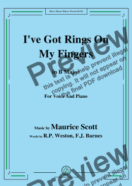 page one of Maurice Scott-I've Got Rings On My Fingers,in B Major,for Voice and Piano