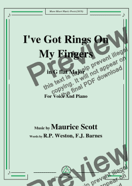 page one of Maurice Scott-I've Got Rings On My Fingers,in G flat Major,for Voice and Piano