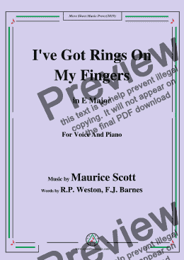 page one of Maurice Scott-I've Got Rings On My Fingers,in E Major,for Voice and Piano