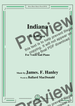 page one of James F. Hanley-Indiana,in A Major,for Voice and Piano