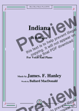 page one of James F. Hanley-Indiana,in B Major,for Voice and Piano