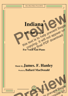 page one of James F. Hanley-Indiana,in G flat Major,for Voice and Piano