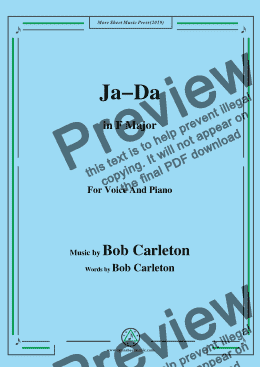page one of Bob Carleton-Ja-Da,in F Major,for Voice and Piano
