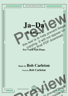 page one of Bob Carleton-Ja-Da,in D Major,for Voice and Piano