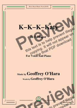 page one of Geoffrey O'Hara-K-K-K-Katy,in F Major,for Voice and Piano