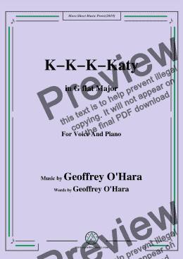 page one of Geoffrey O'Hara-K-K-K-Katy,in G flat Major,for Voice and Piano