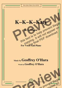 page one of Geoffrey O'Hara-K-K-K-Katy,in G Major,for Voice and Piano