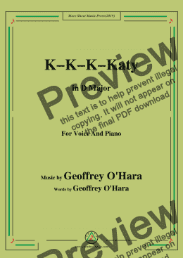 page one of Geoffrey O'Hara-K-K-K-Katy,in D Major,for Voice and Piano