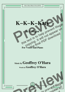 page one of Geoffrey O'Hara-K-K-K-Katy,in C Major,for Voice and Piano