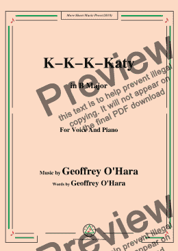 page one of Geoffrey O'Hara-K-K-K-Katy,in B Major,for Voice and Piano