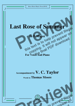 page one of V. C. Taylor-The Last Rose of Summer,in E Major,for Voice and Piano