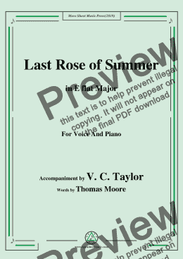 page one of V. C. Taylor-The Last Rose of Summer,in E flat Major,for Voice and Piano