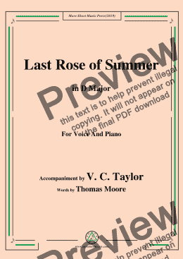 page one of V. C. Taylor-The Last Rose of Summer,in D Major,for Voice and Piano