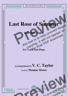 page one of V. C. Taylor-The Last Rose of Summer,in D flat Major,for Voice and Piano