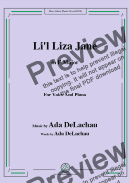 page one of Ada DeLachau-Li'l Liza Jane,in E Major,for Voice and Piano