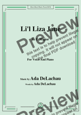 page one of Ada DeLachau-Li'l Liza Jane,in C Major,for Voice and Piano