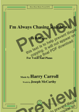 page one of Harry Carroll-I'm Always Chasing Rainbows,in B Major,forVoice and Piano