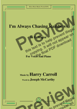 page one of Harry Carroll-I'm Always Chasing Rainbows,in G Major,forVoice and Piano