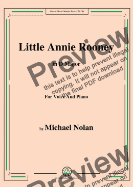 page one of Michael Nolan-Little Annie Rooney,in D Major,for Voice and Piano