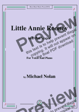 page one of Michael Nolan-Little Annie Rooney,in D flat Major,for Voice and Piano