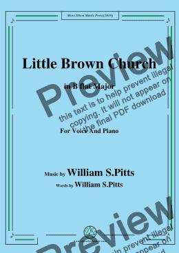 page one of William S. Pitts-Little Brown Church,in B flat Major,for Voice and Piano