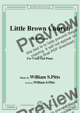 page one of William S. Pitts-Little Brown Church,in B Major,for Voice and Piano