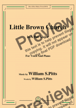 page one of William S. Pitts-Little Brown Church,in A flat Major,for Voice and Piano