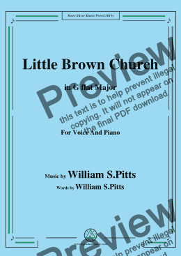 page one of William S. Pitts-Little Brown Church,in G flat Major,for Voice and Piano