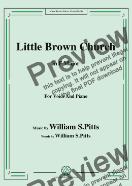 page one of William S. Pitts-Little Brown Church,in F Major,for Voice and Piano