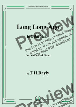 page one of T. H. Bayly-Long Long Ago,in G flat Major,for Voice and Piano