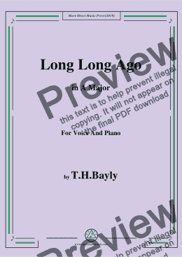 page one of T. H. Bayly-Long Long Ago,in A Major,for Voice and Piano