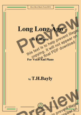 page one of T. H. Bayly-Long Long Ago,in E Major,for Voice and Piano